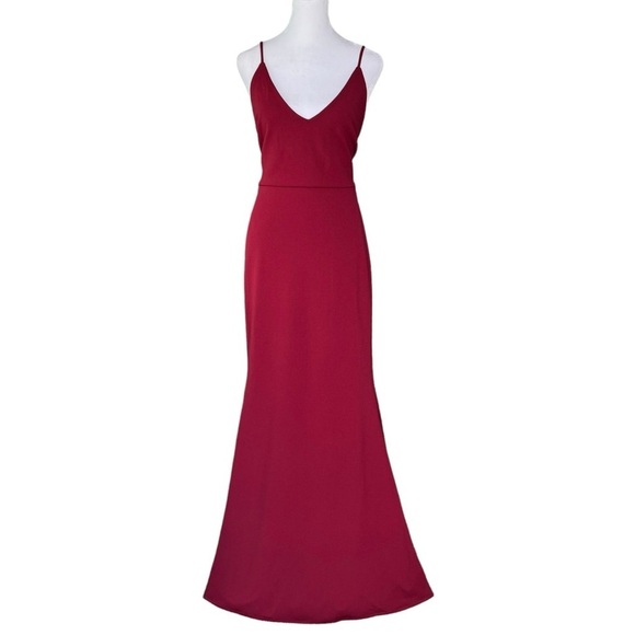 Lulus - Infinite Glory Wine Red Maxi Dress Sz L - Picture 5 of 12